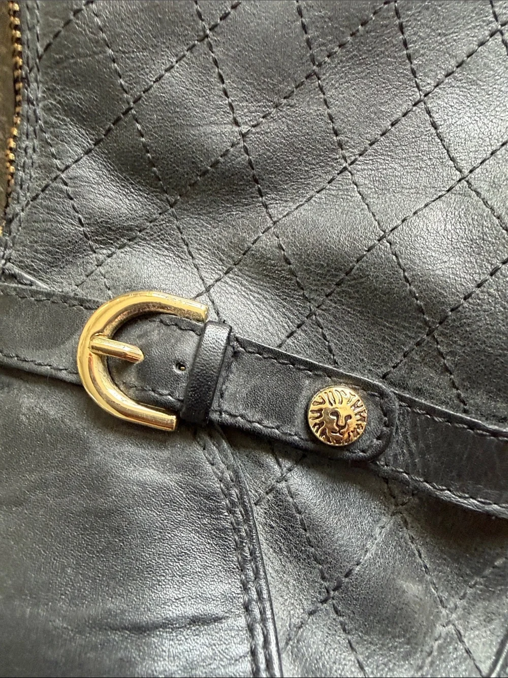 Anne Klein Black Leather Boots with Gold Buckles
